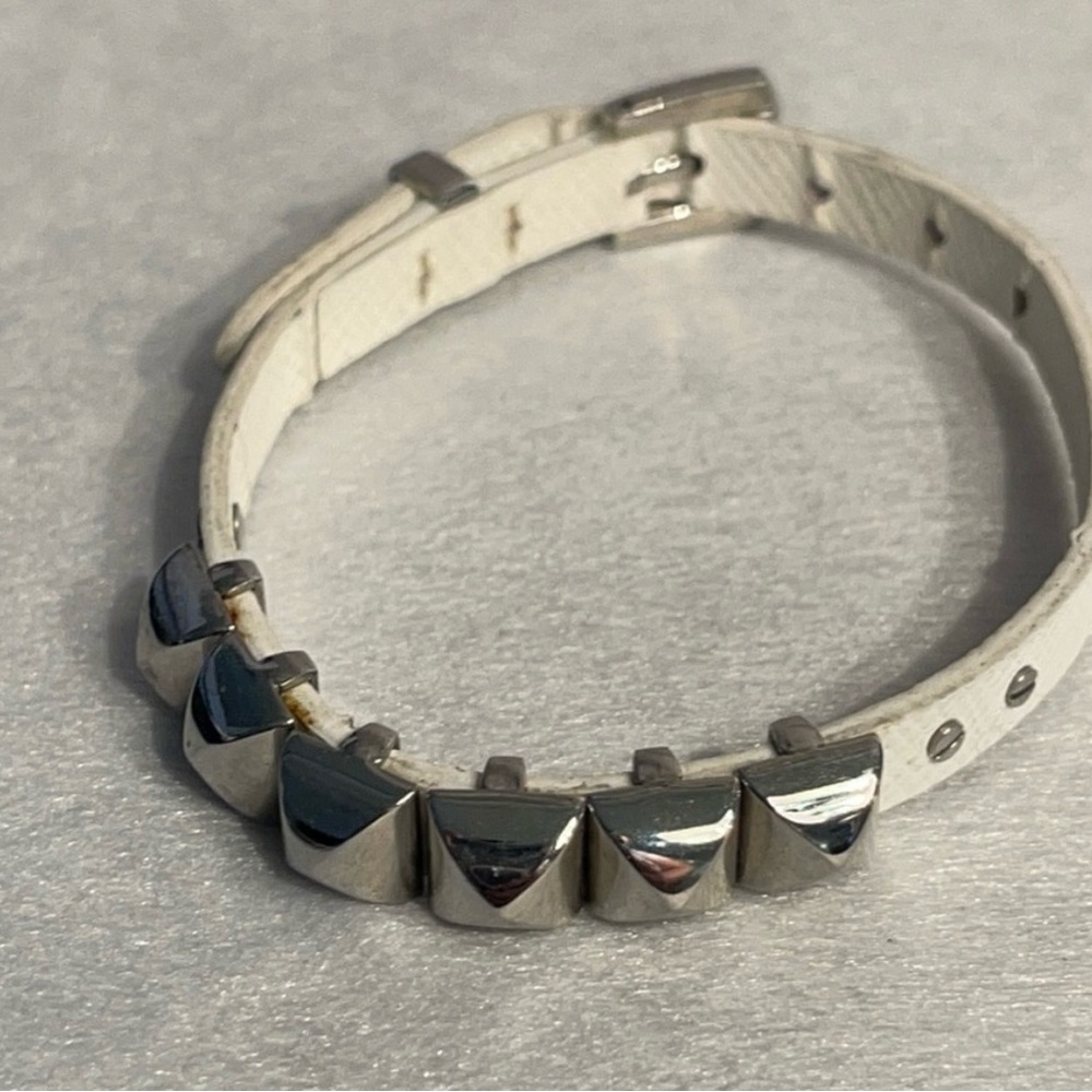 Michael Kors White Leather Rock Stud Silver Belt Bracelet
